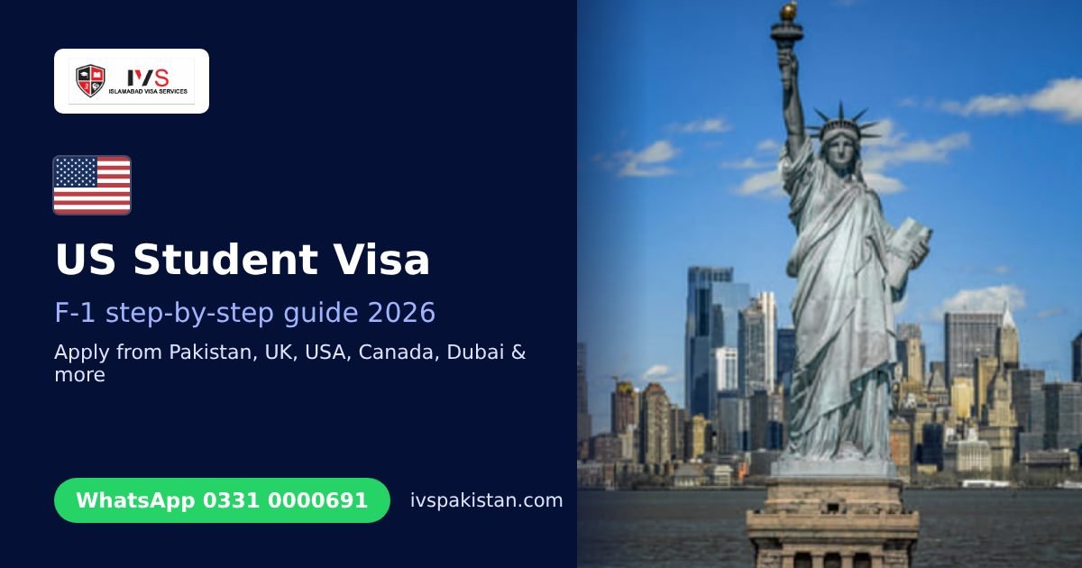 USA student visa from Pakistan guide cover: the Statue of Liberty in front of the New York City skyline